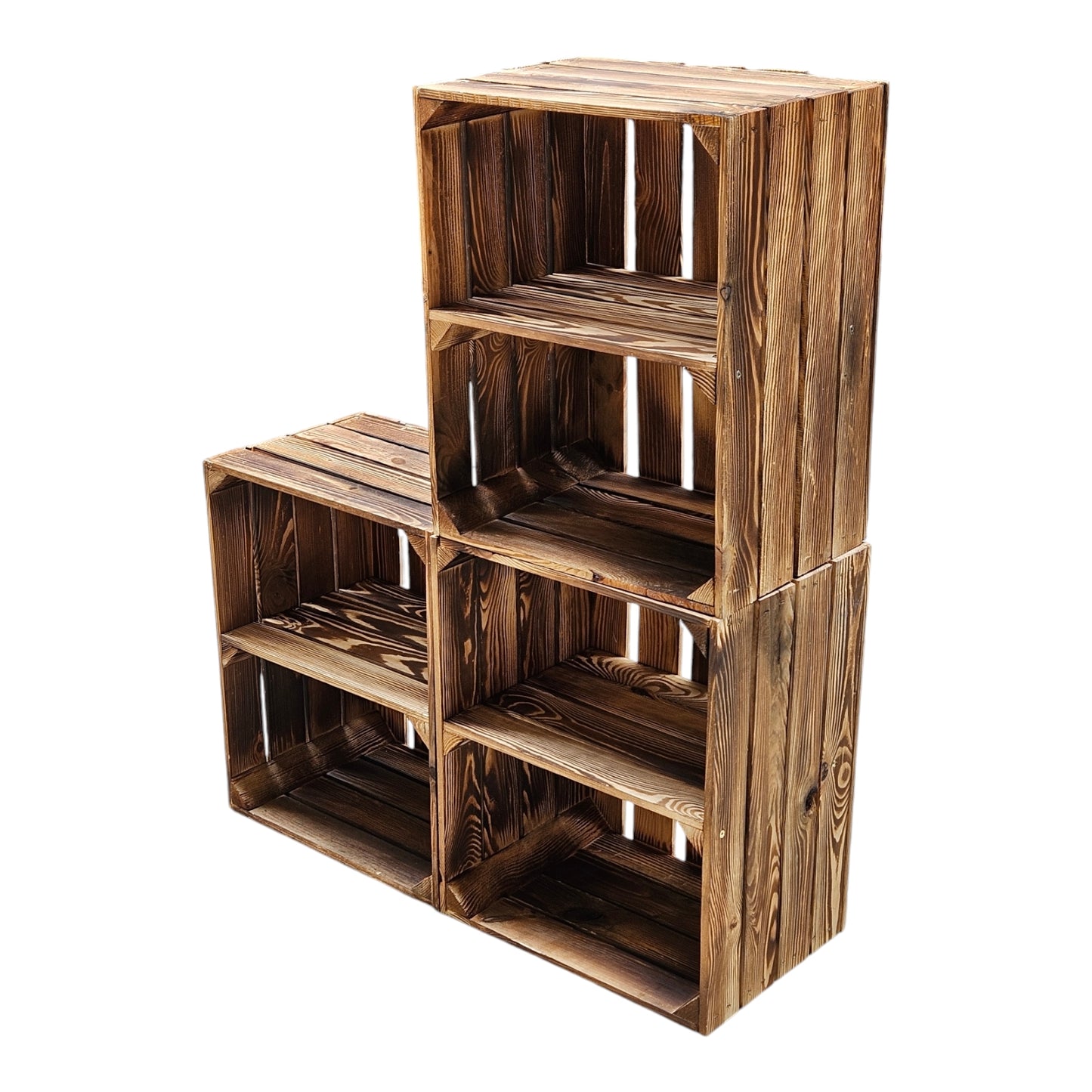 Holzkisten 3er Set 50 x 40 x 30cm Ablage Lang Geflammt