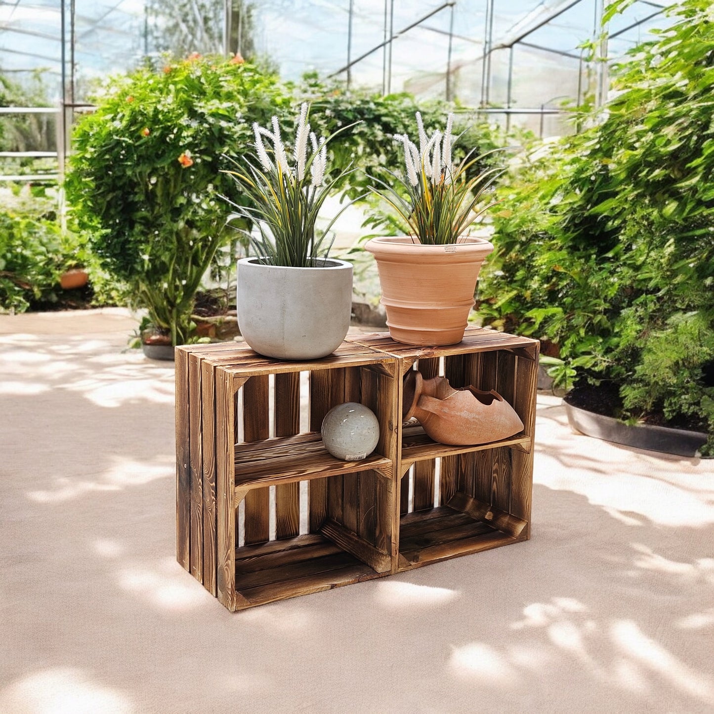 Holzkiste 2er Set Geflammt Ablage kurz 50 x 40 x 30cm Regalkisten