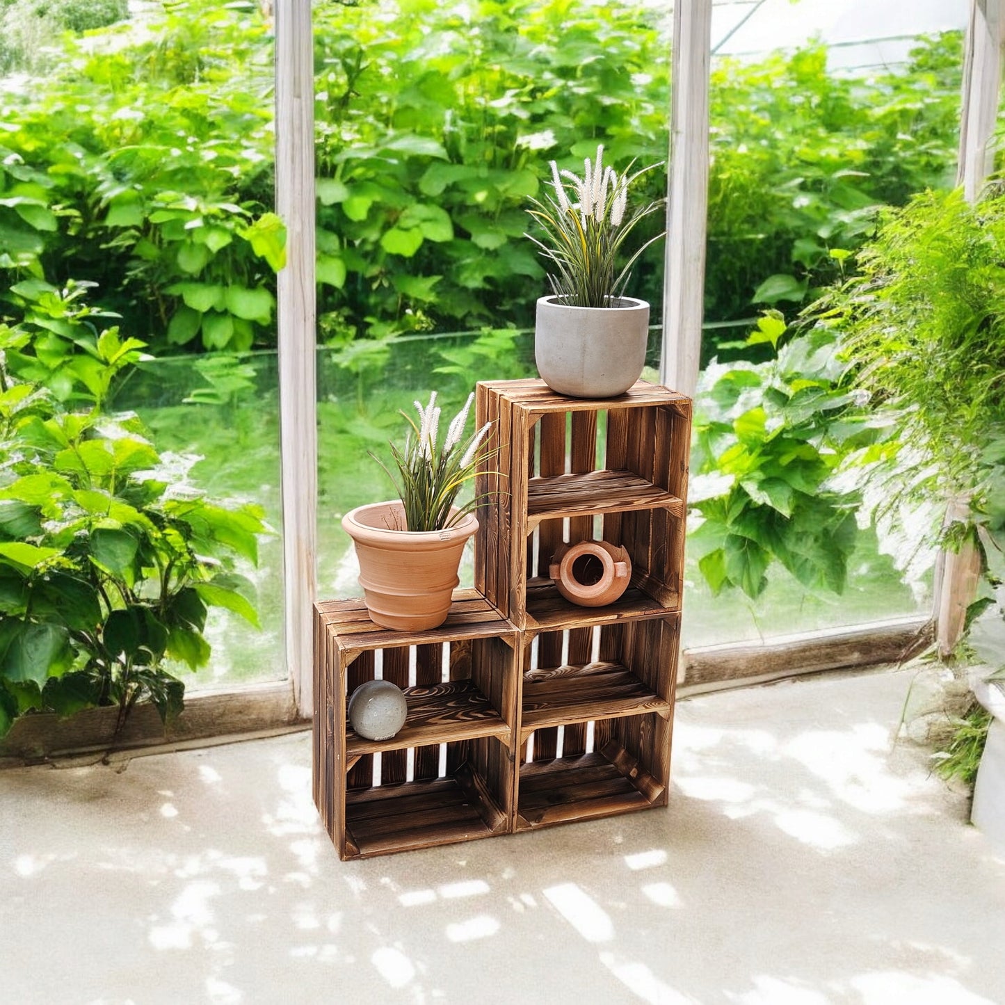 Holzkiste 2er Set Geflammt Ablage kurz 50 x 40 x 30cm Regalkisten