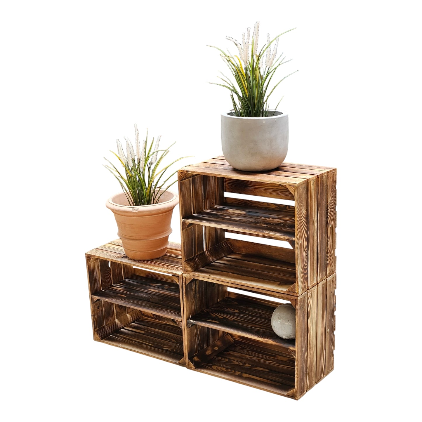 Holzkisten 3er Set 50 x 40 x 30cm Ablage Lang Geflammt