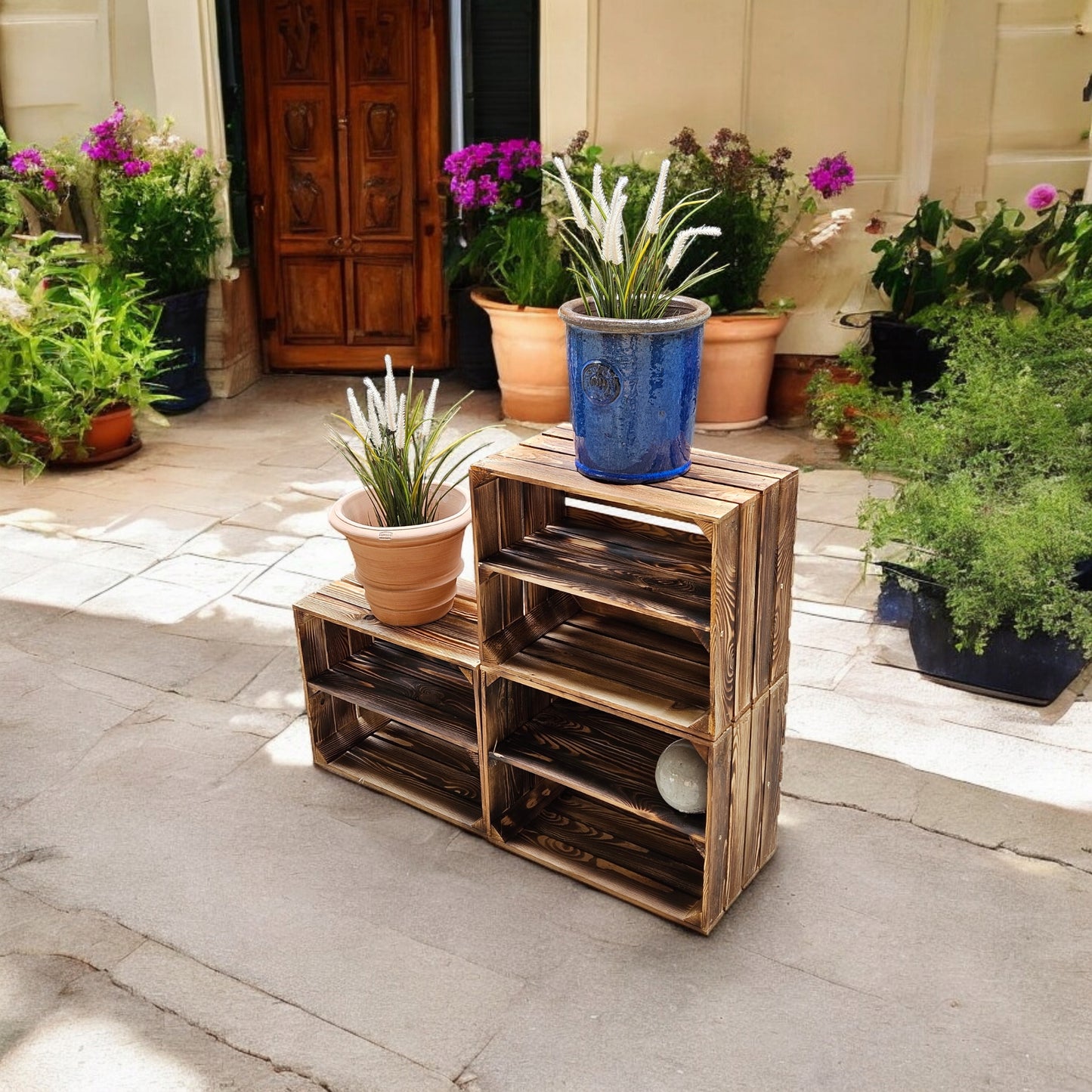 Holzkisten 3er Set 50 x 40 x 30cm Ablage Lang Geflammt