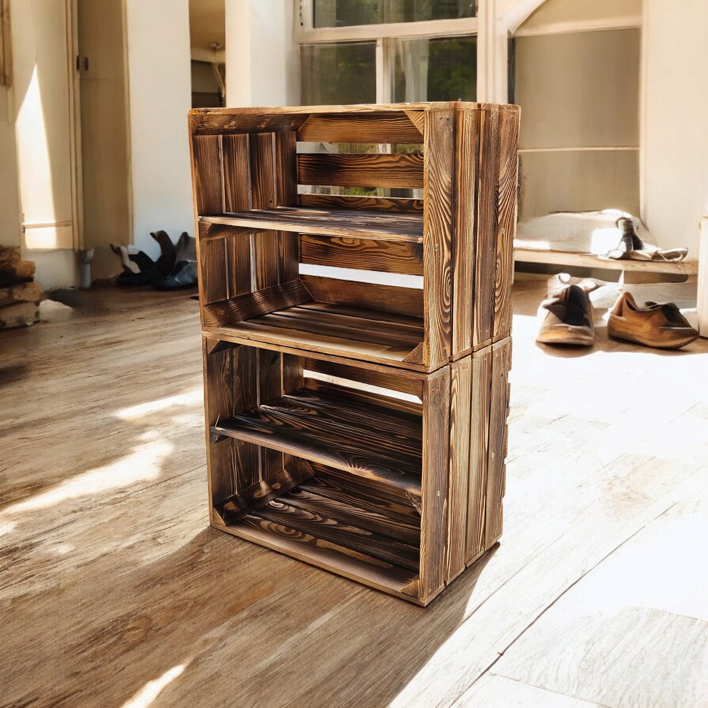 Holzkiste 50x40x30cm Geflammt Boden Lang