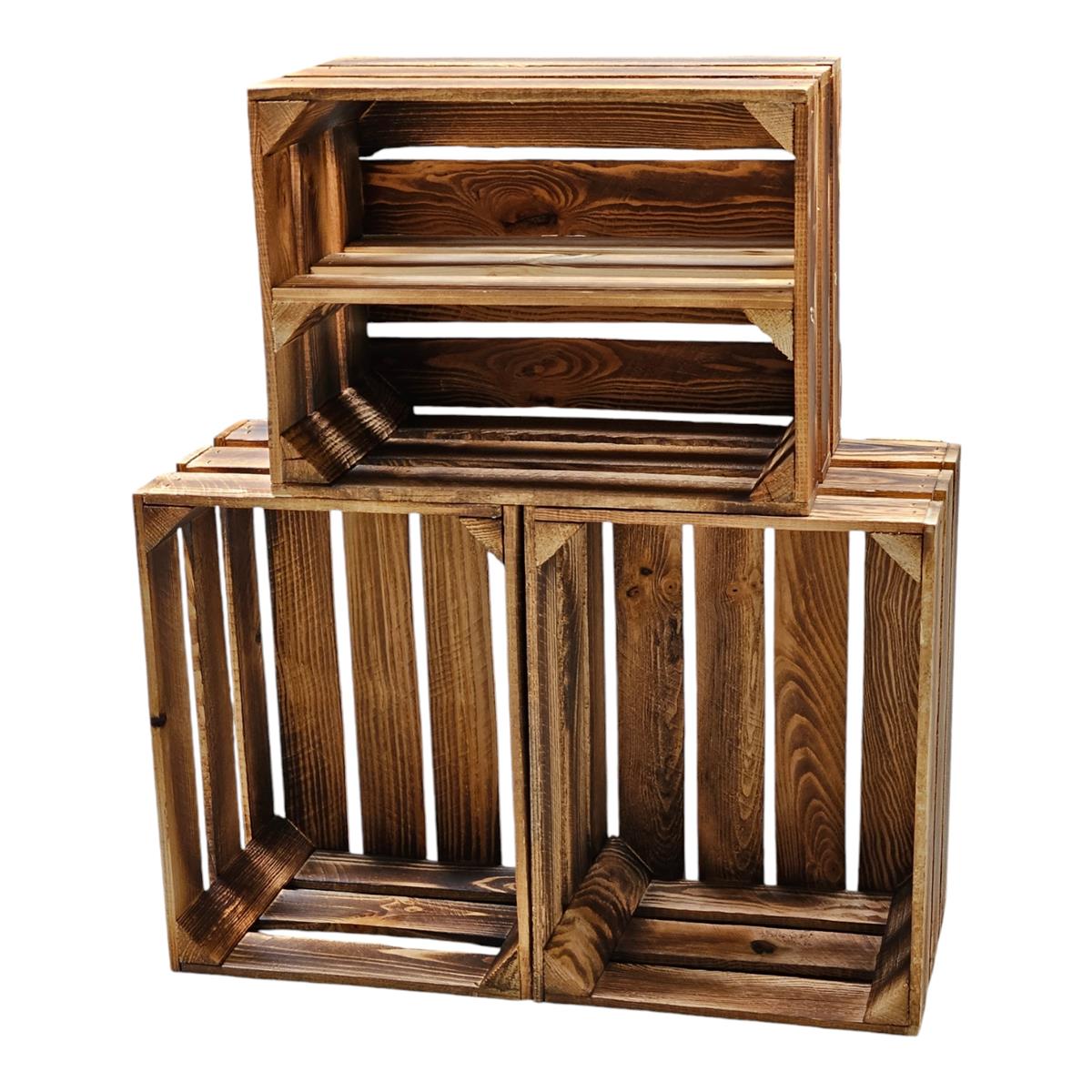 Caisses en bois caisses à fruits 3 x 40x30x25cm flammées étagère longue