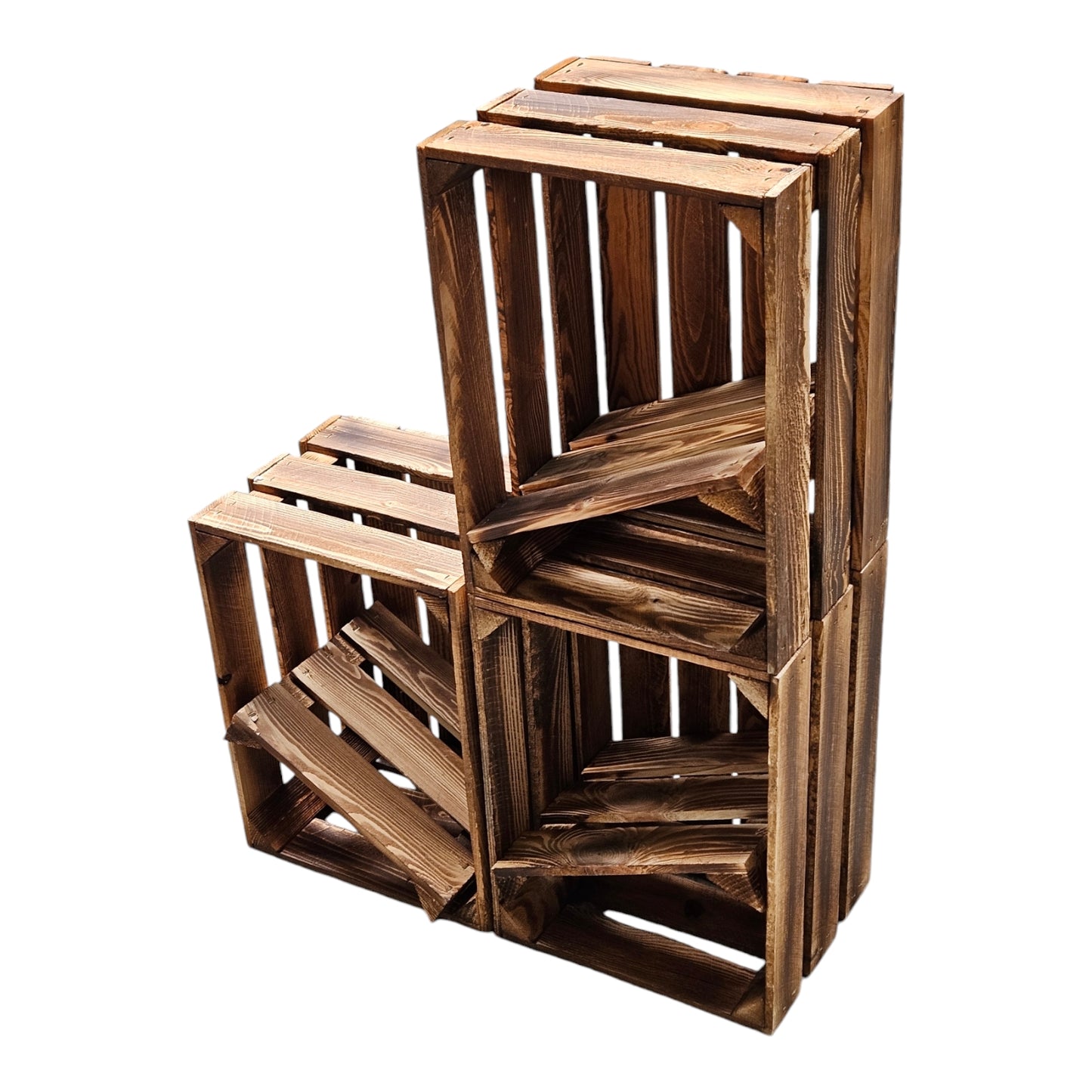 Obstkiste Holzkiste Weinkiste 40 x 30 x 25 cm 3er SET Geflammt Boden Lose