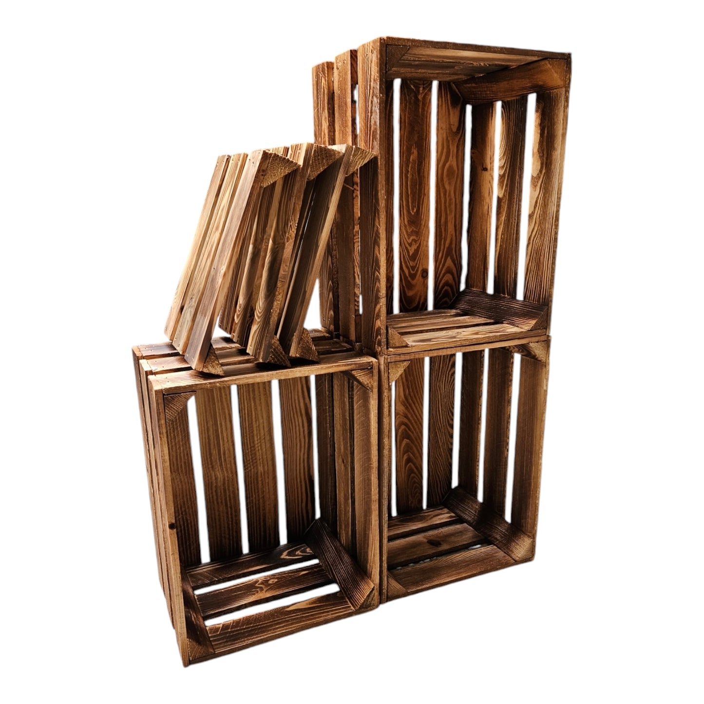 Obstkiste Holzkiste Weinkiste 40 x 30 x 25 cm 3er SET Geflammt Boden Lose