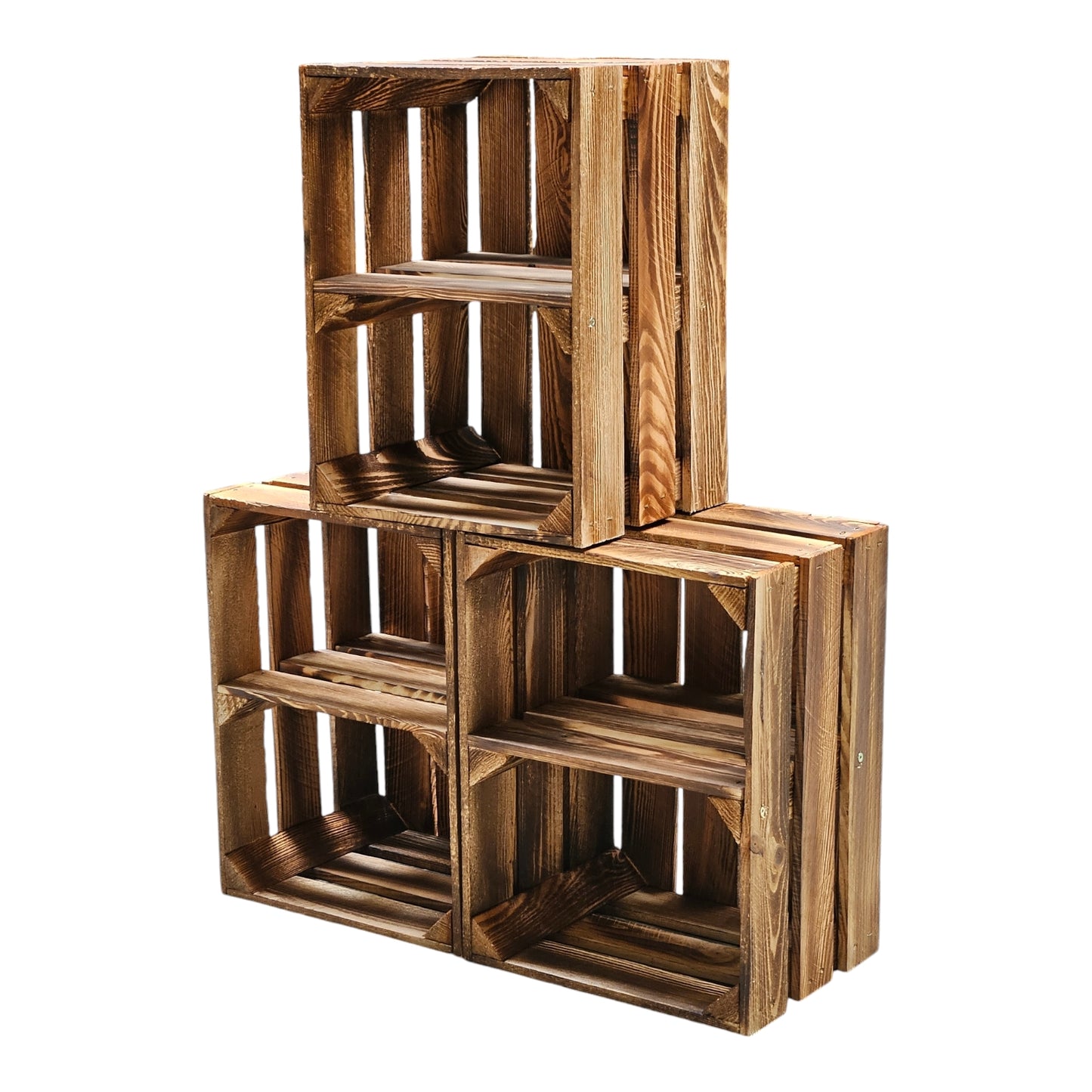 Obstkiste Holzkiste Weinkiste 40 x 30 x 25 cm 3er SET Geflammt Boden Lose