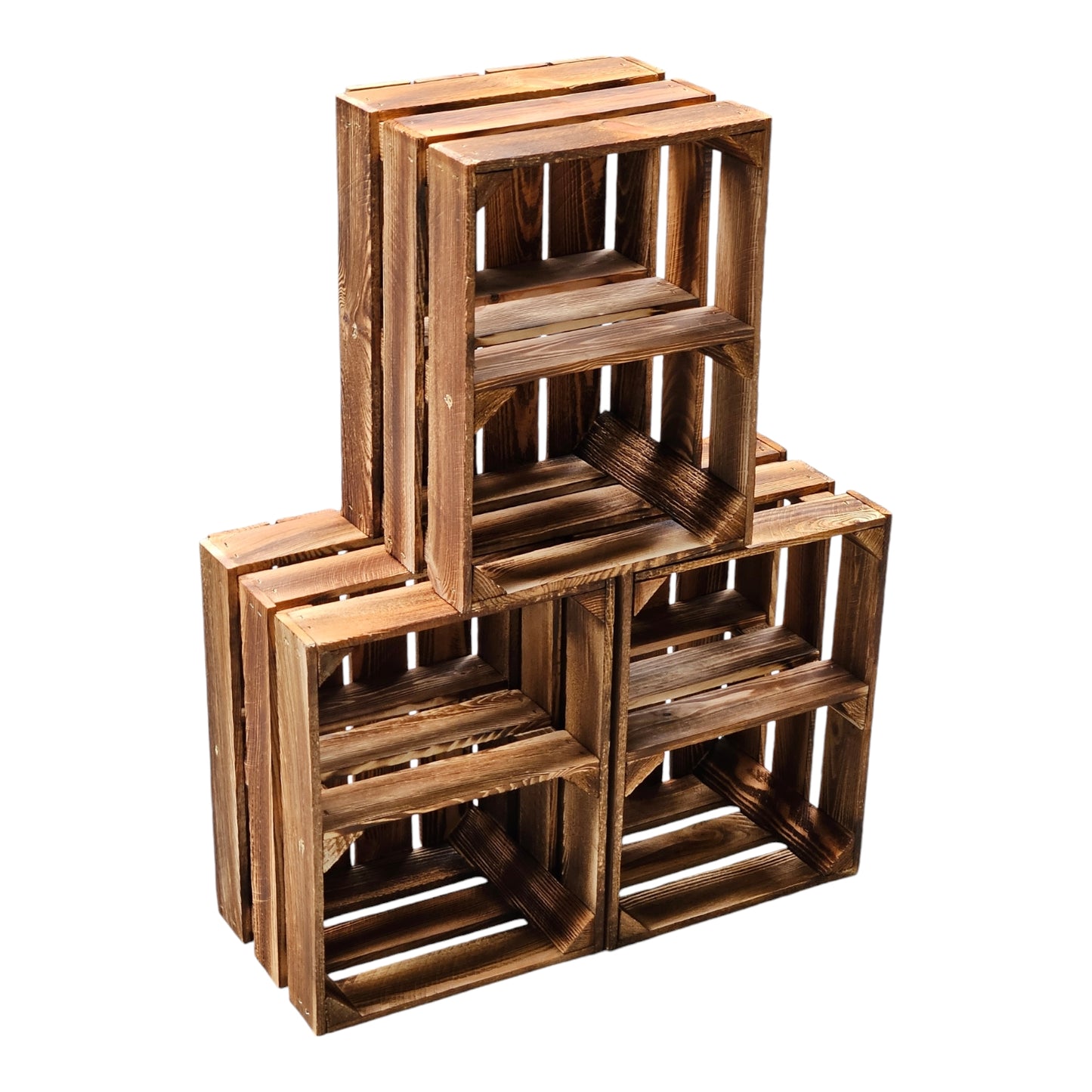 Obstkiste Holzkiste Weinkiste 40 x 30 x 25 cm 3er SET Geflammt Boden Lose