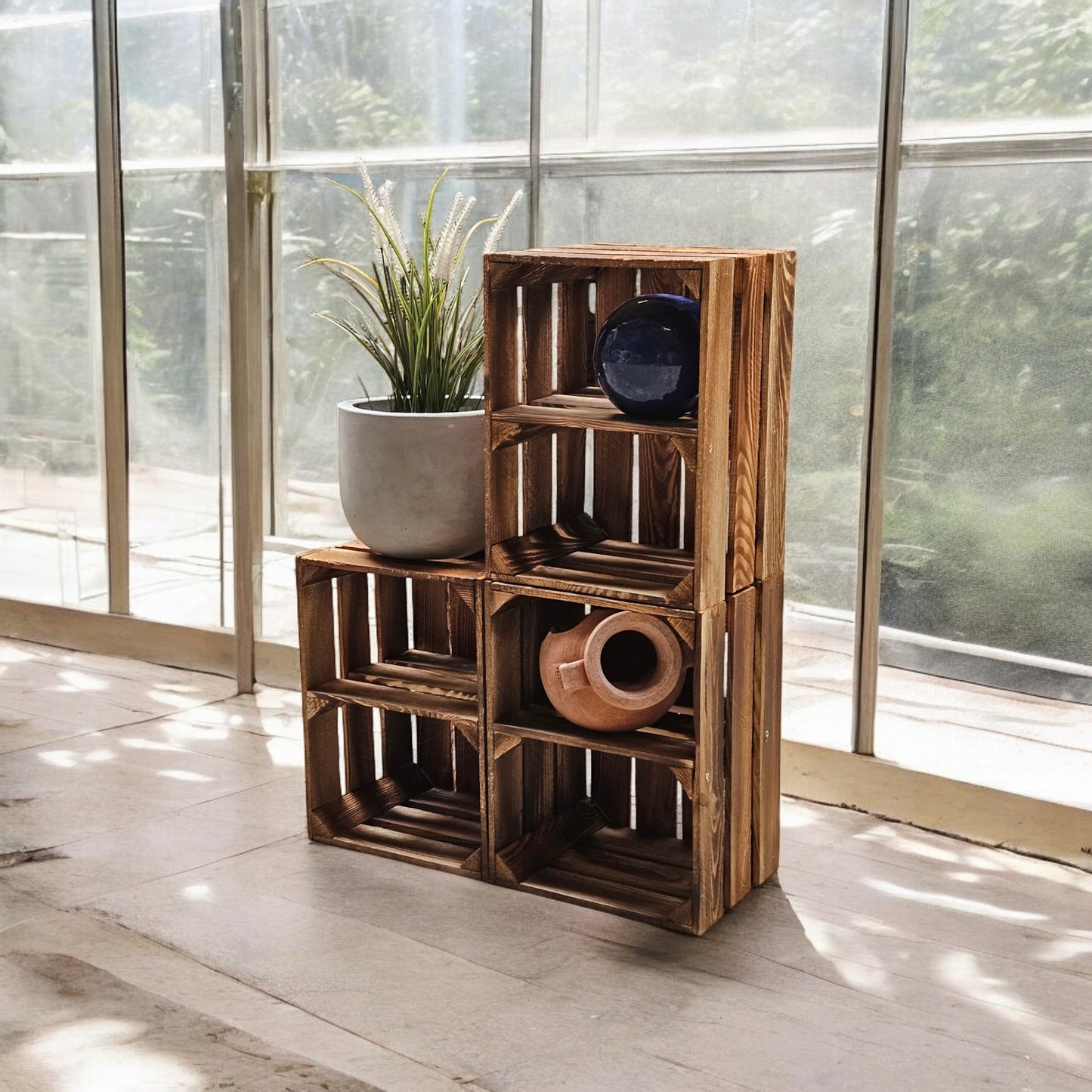 Holzkiste Obstkiste Regal 40x30x25cm Geflammt Boden Kurz