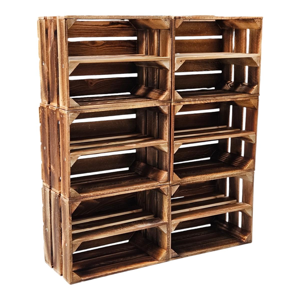Lot de 6 caisses en bois 40x30x25cm étagère flammée