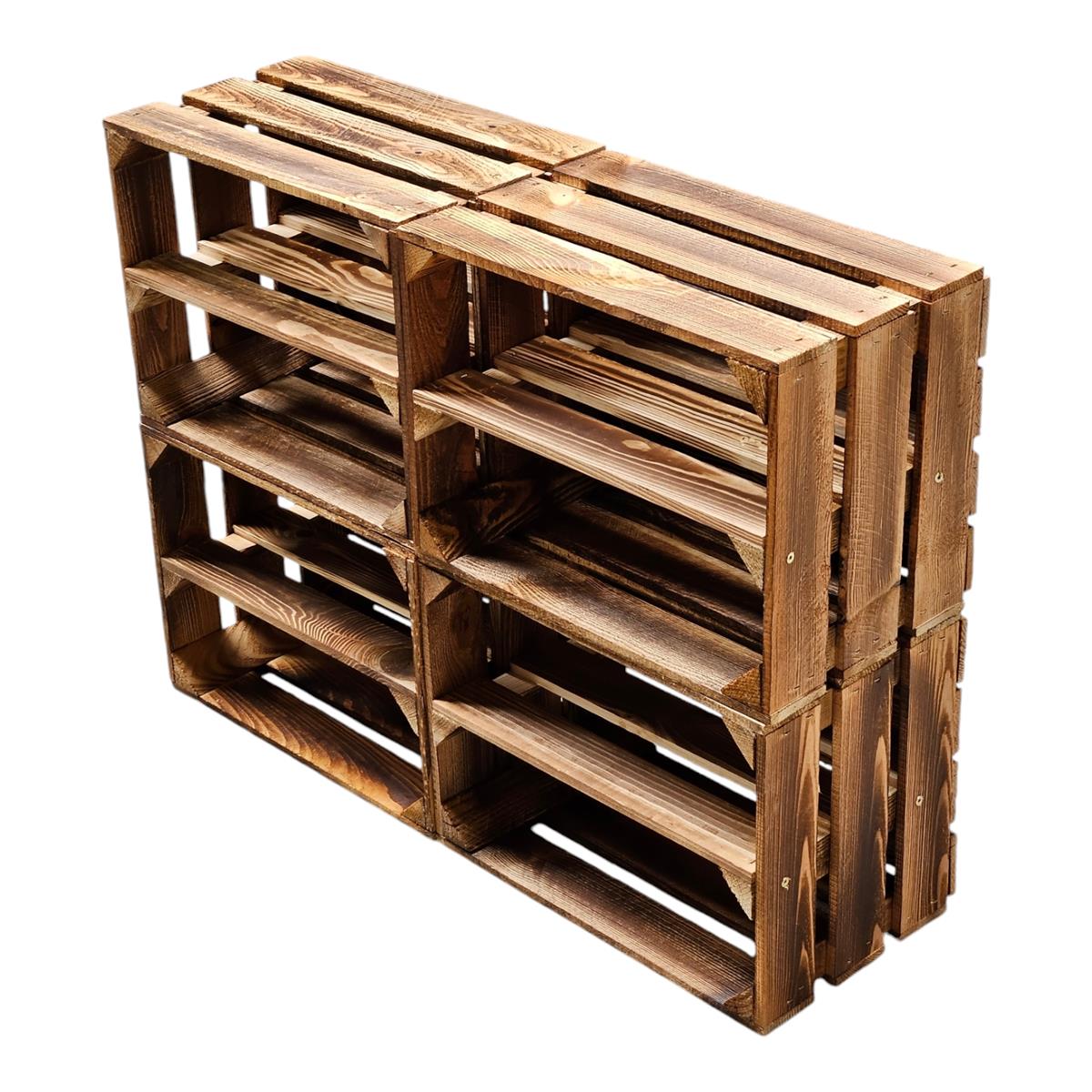 Lot de 4 caisses en bois 40x30x25cm étagère flammée