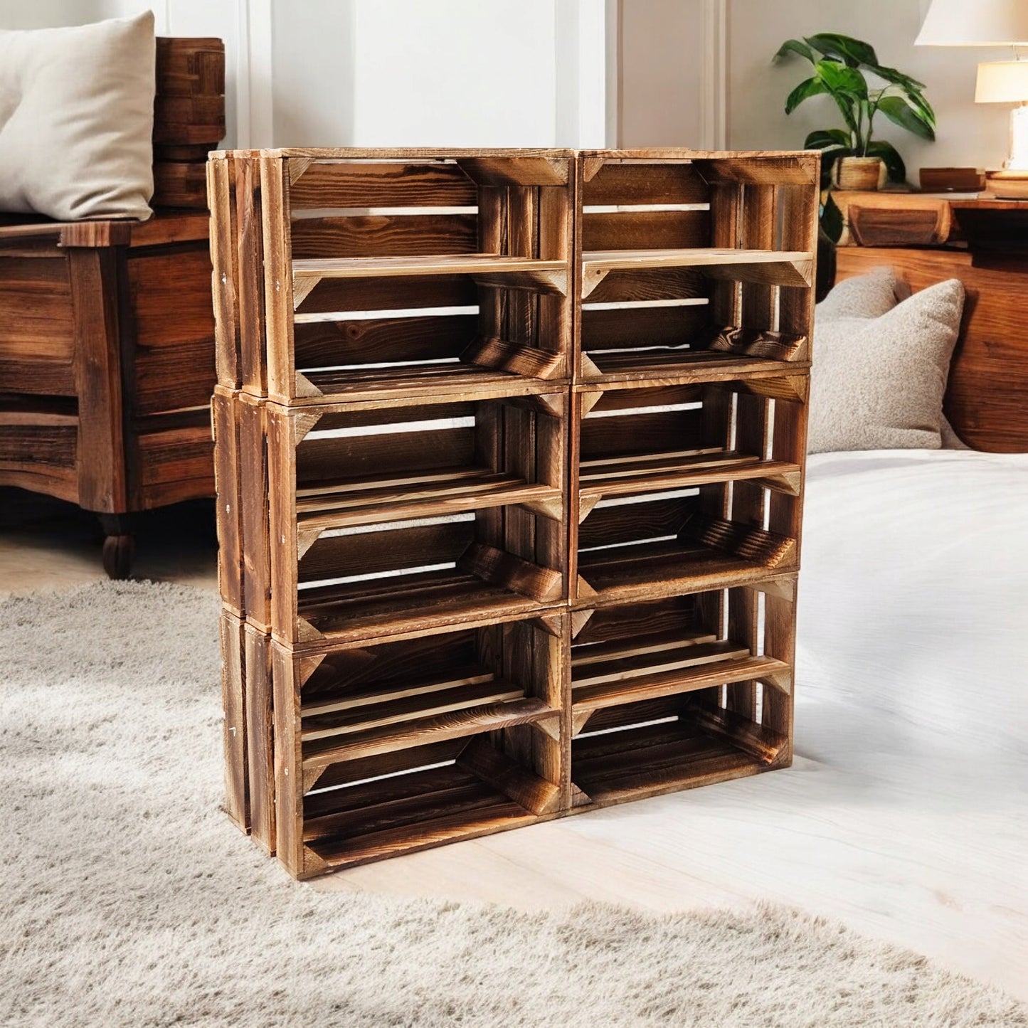 6er Set Holzkiste 40x30x25cm Geflammt Ablage