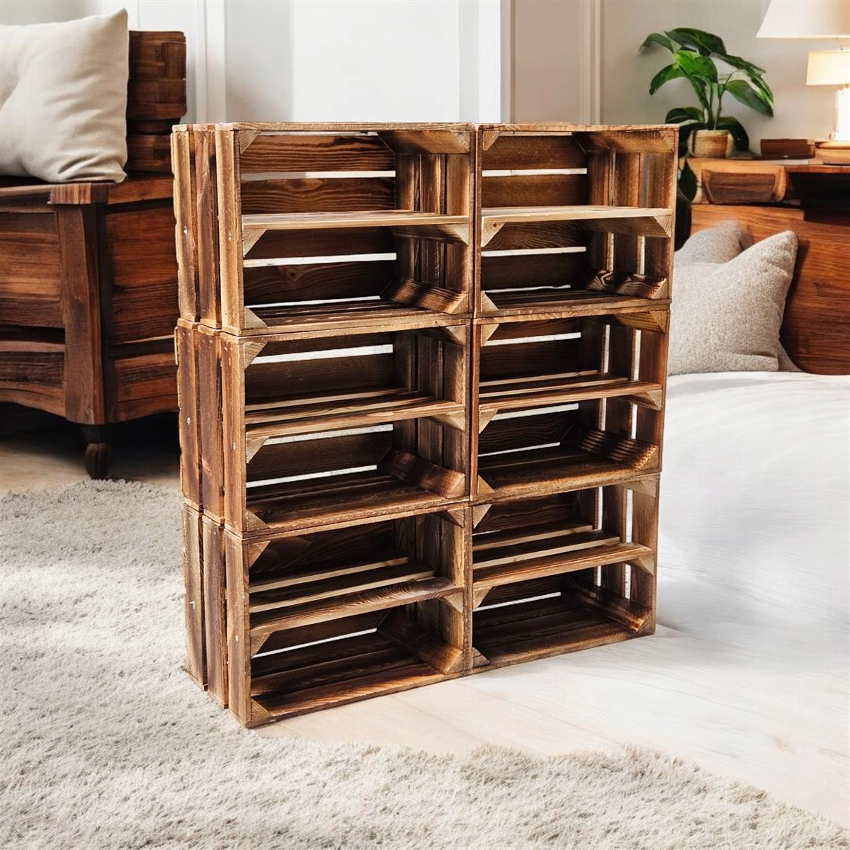 2er Set Holzkiste 40x30x25cm Geflammt Ablage