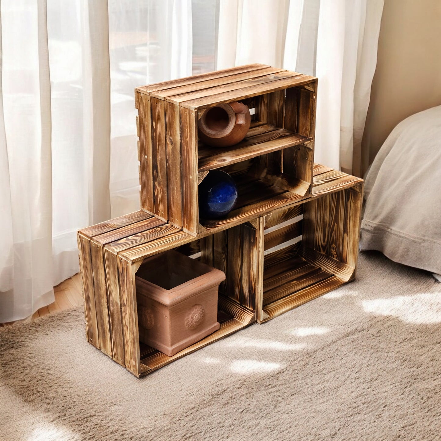 Lot de 4 étagères pour caisses à fruits 50 x 40 x 30 cm avec étagère longue