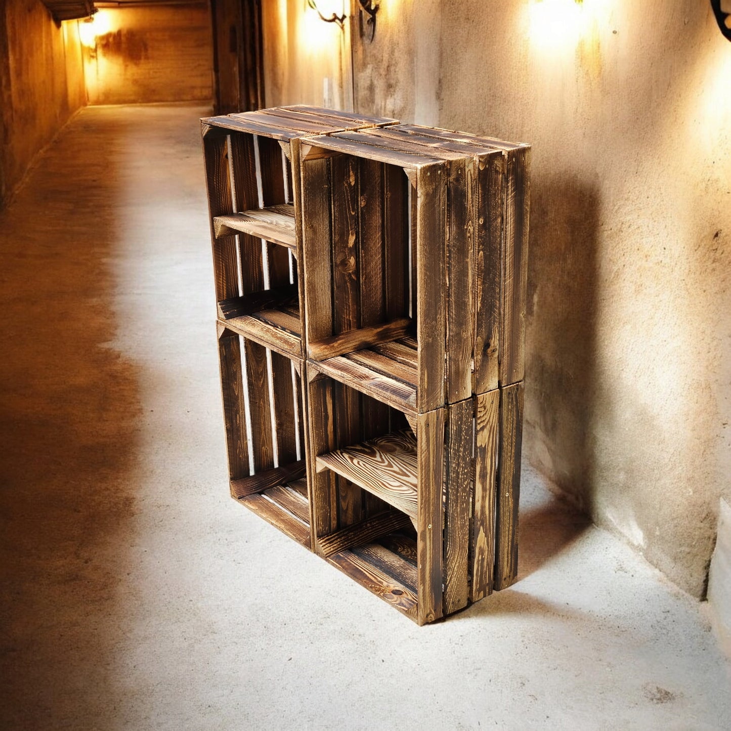 Holzkisten 4er Set Geflammt 50 x 40 x 30cm Regal