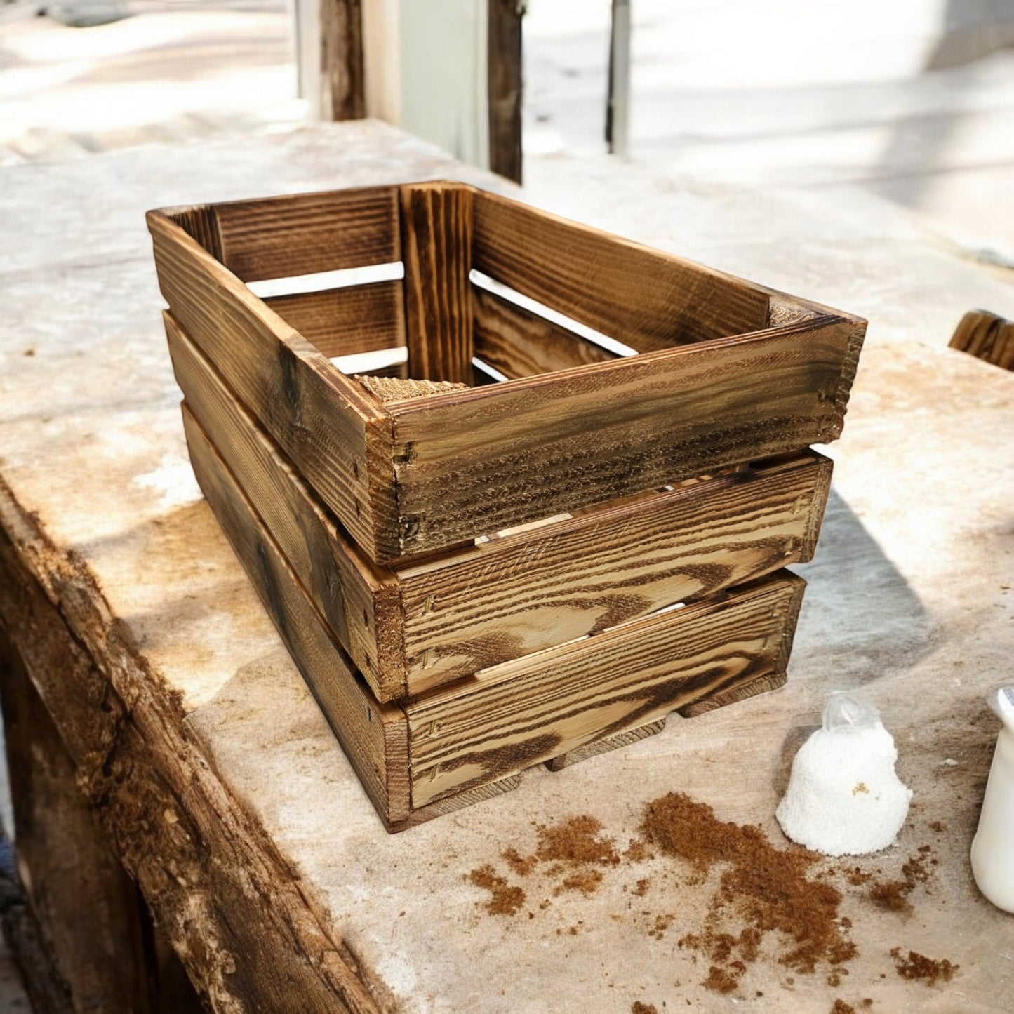 Holzkiste Dekokiste Box 38 x 22 x 20 cm 3er SET Geflammt