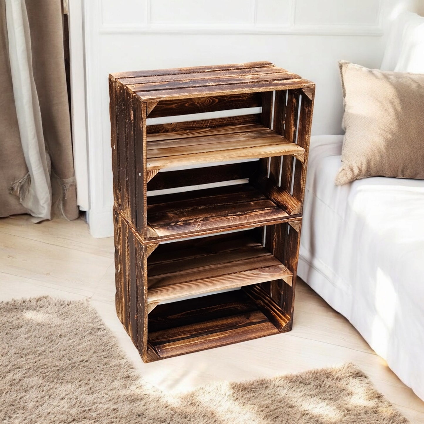 Holzkisten mit Regalfach Lang 50 x 40 x 30cm Geflammt Vintage