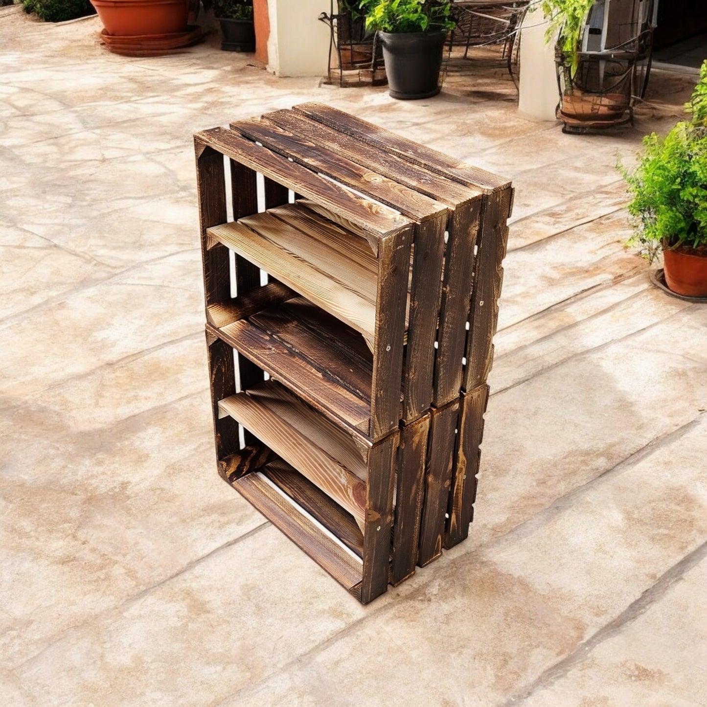Holzkisten mit Regalfach Lang 50 x 40 x 30cm Geflammt Vintage