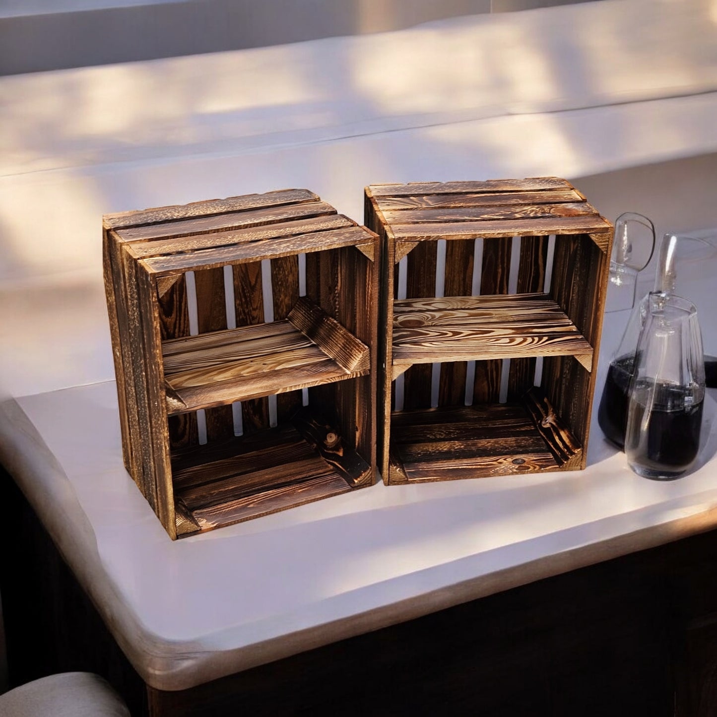 Coffrets en bois lot de 2 avec étagère courte 50 x 40 x 30 cm flammé