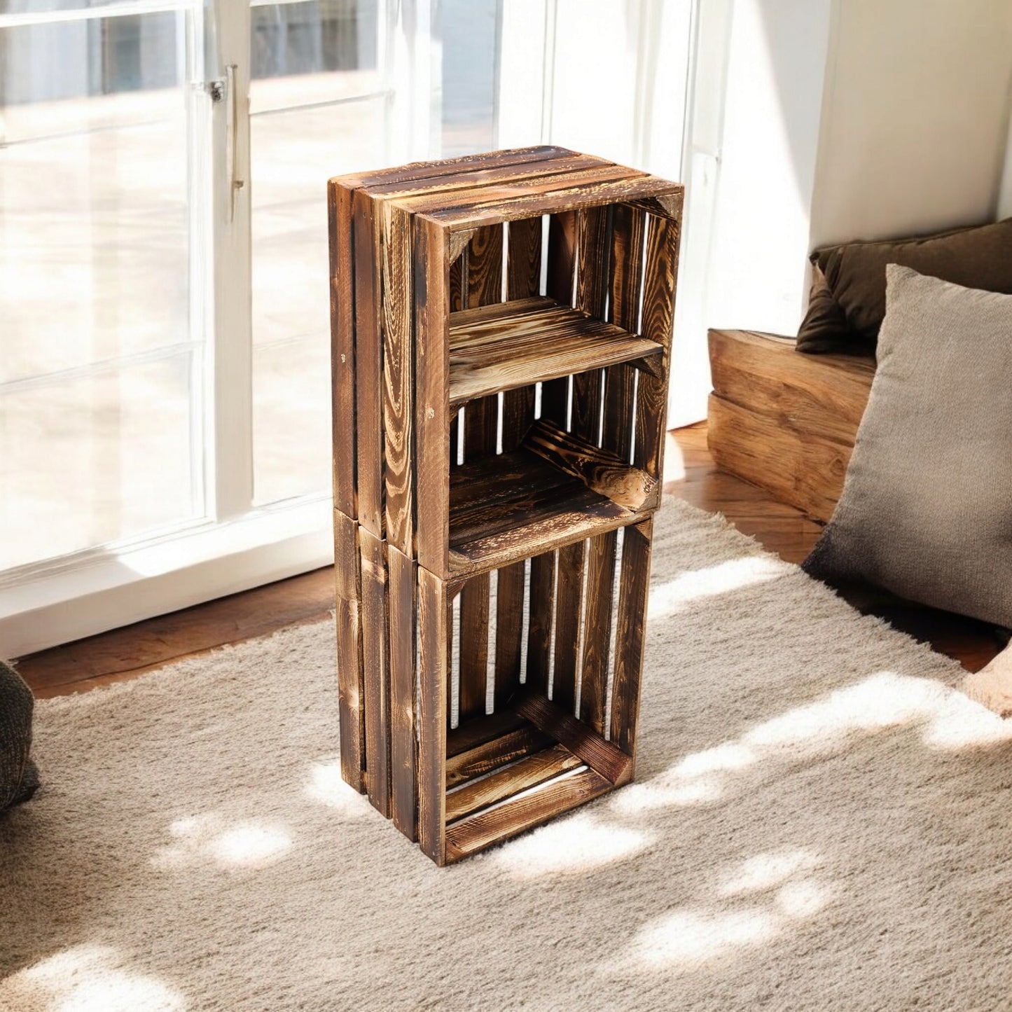 Holzkisten 4er Set Geflammt 50 x 40 x 30cm Regal