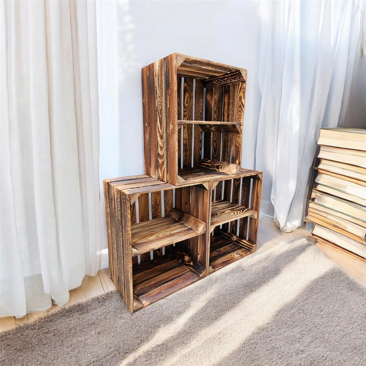 Holzkisten Geflammt 50 x 40 x 30cm mit Regalböden DIY