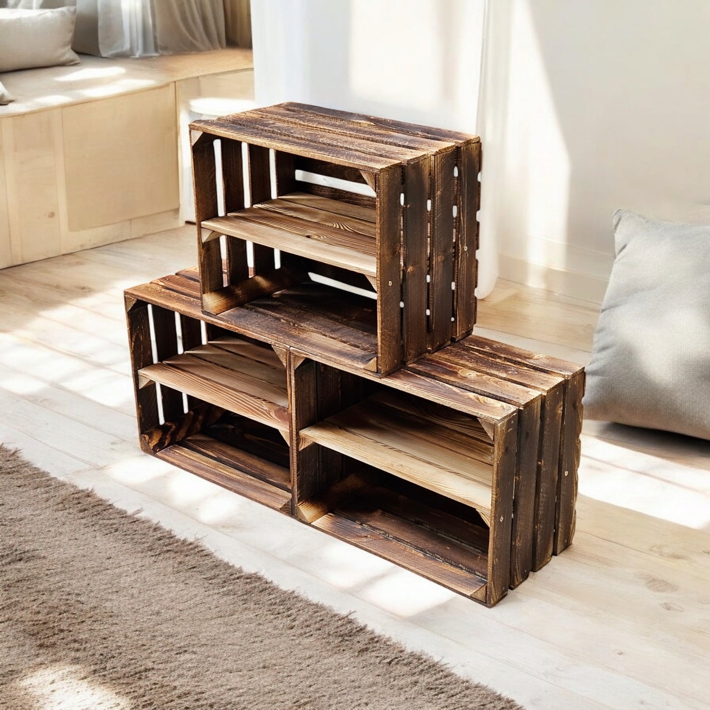 Holzkiste Regal mit Ablage Lang 50 x 40 x 30cm Geflammt
