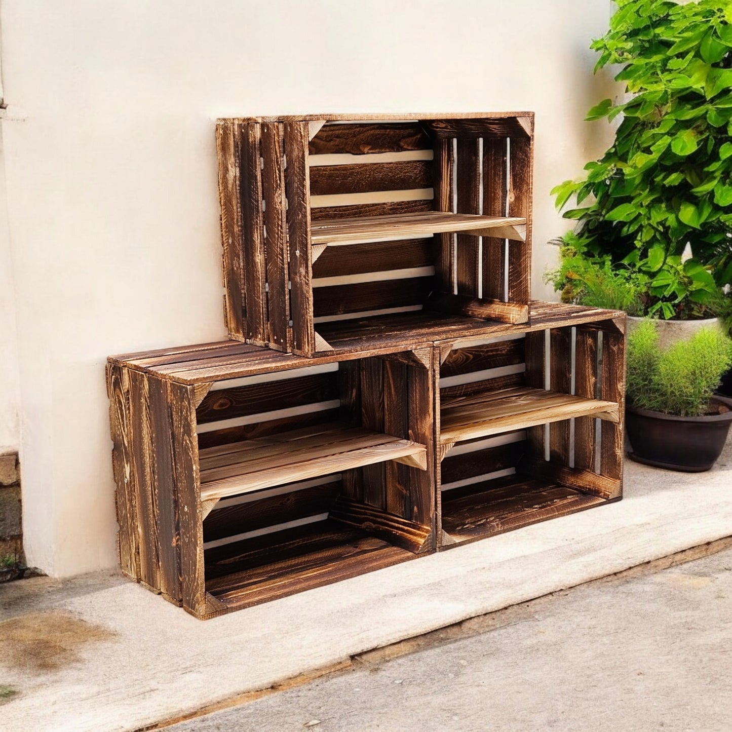Holzkisten mit Regalfach Lang 50 x 40 x 30cm Vintage Geflammt