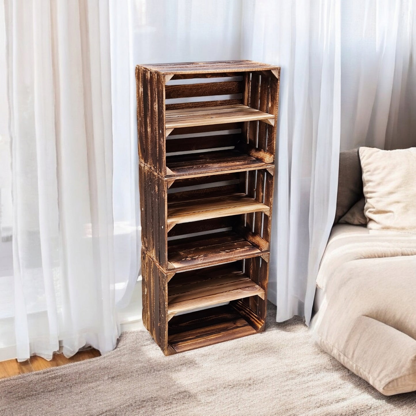 Holzkiste Regal mit Ablage Lang 50 x 40 x 30cm Geflammt