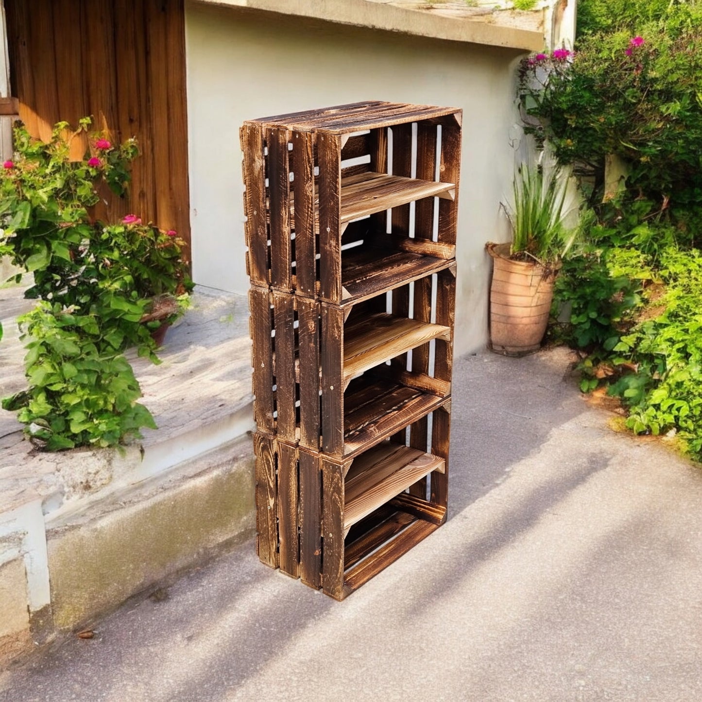 Holzkisten mit Regalfach Lang 50 x 40 x 30cm Vintage Geflammt