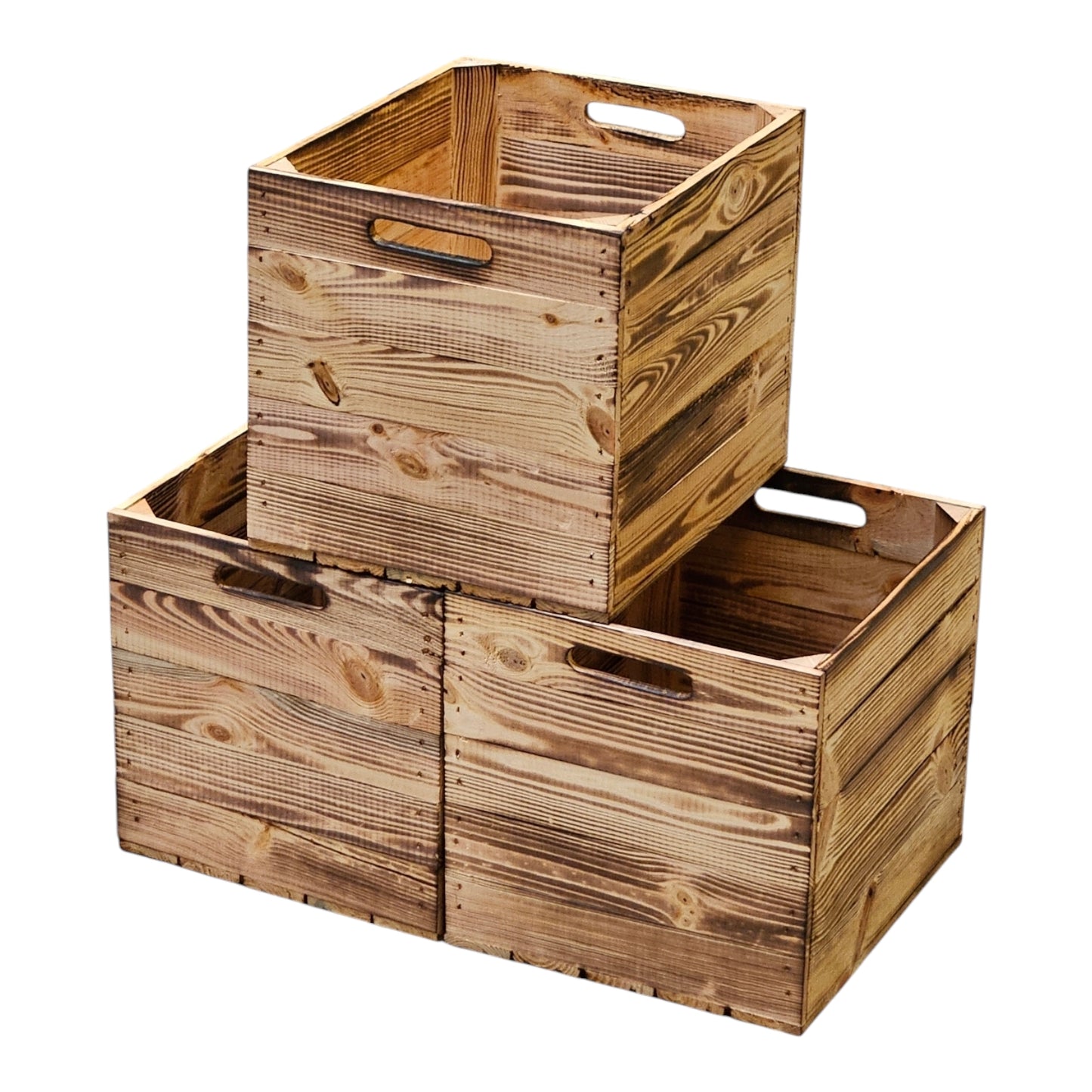 Holzkiste Obstkiste "Kallax" 32,5x38x32,5cm Geflammt 3er SET