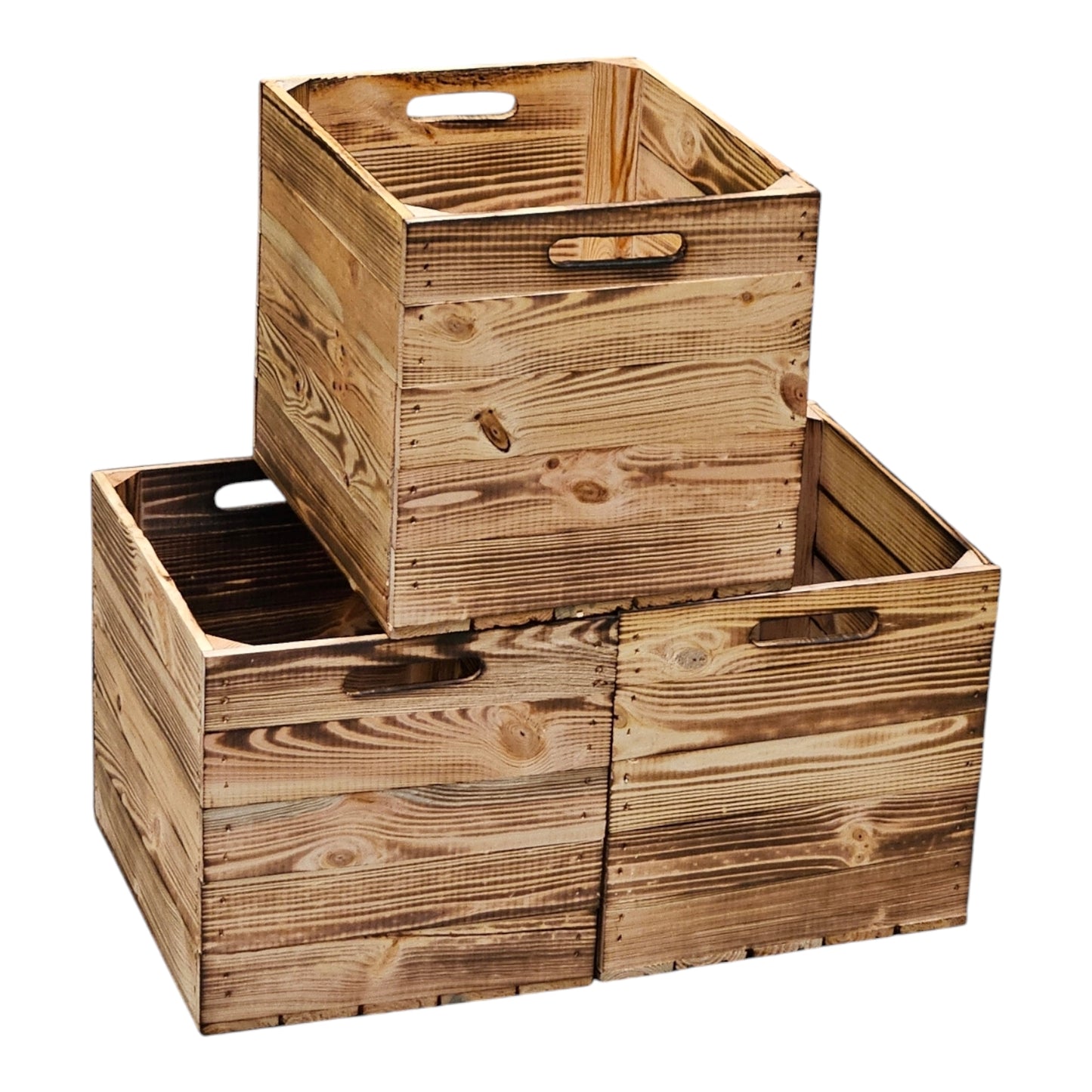 Holzkiste Obstkiste "Kallax" 32,5x38x32,5cm Geflammt 3er SET