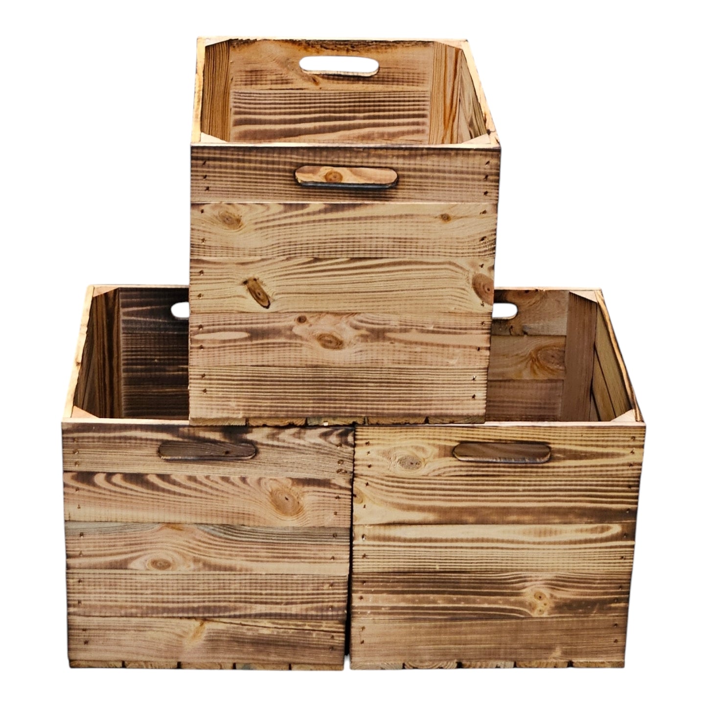 Holzkiste Obstkiste "Kallax" 32,5x38x32,5cm Geflammt 3er SET