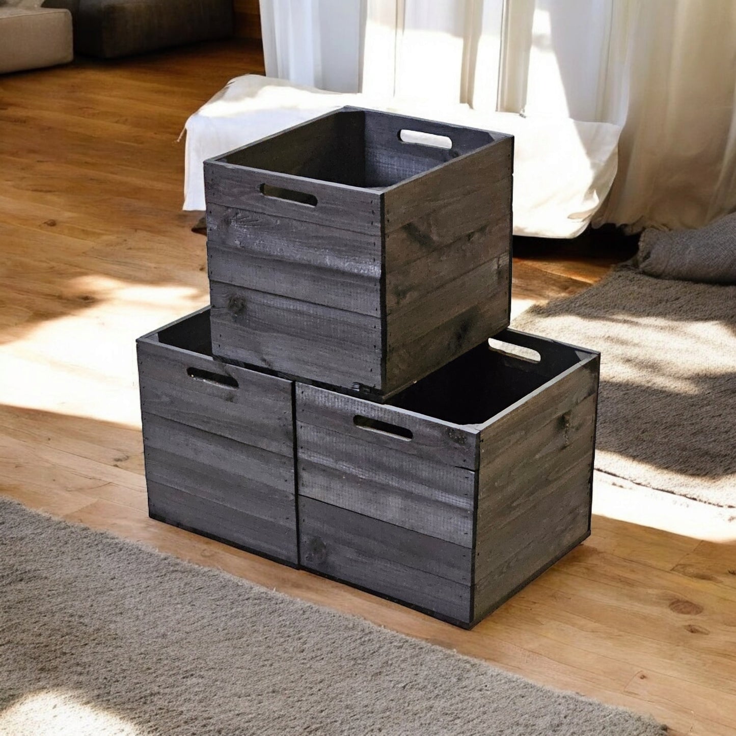 Holzkiste Obstkiste "Kallax" 32,5x38x32,5cm Schwarz 3er SET
