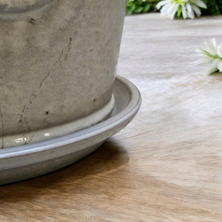 Dessous de plat en céramique pour plantes 40 cm Gris-blanc Bain d'oiseaux