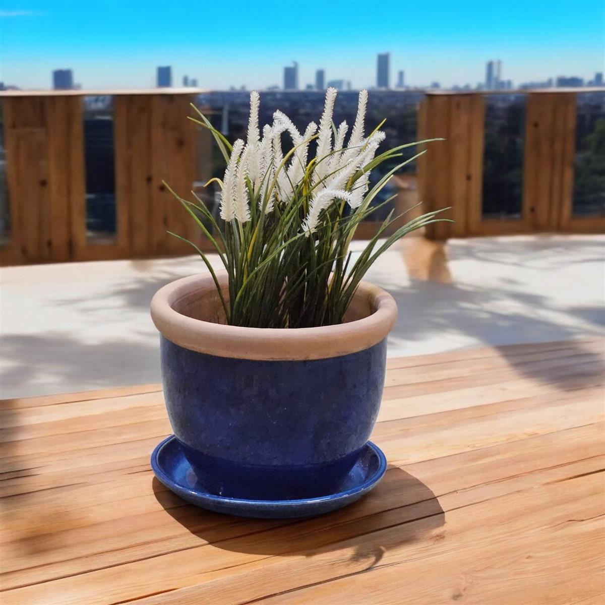 Pflanzteller für Blumentopf aus Keramik 42cm Royal Blau glasiert