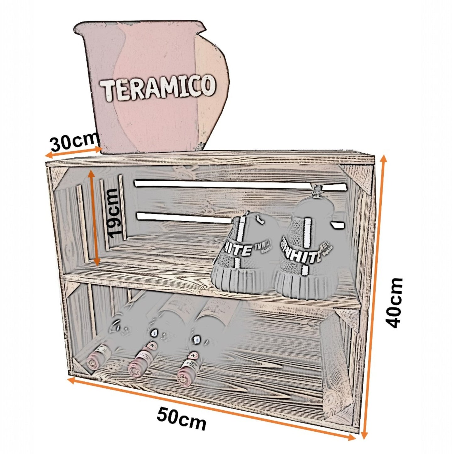 Lot de 4 étagères en bois flammé 50 x 40 x 30 cm de long