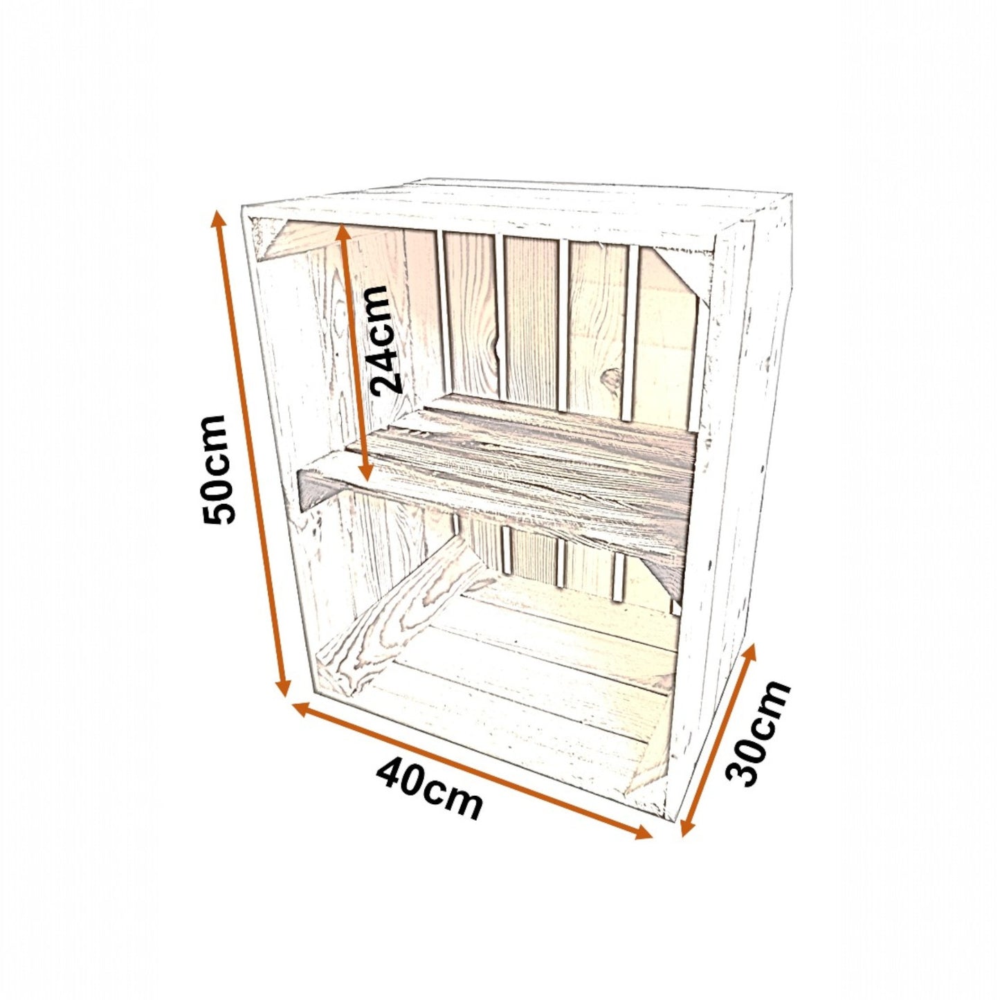 Coffrets en bois flammé Lot de 3 50 x 40 x 30 cm Étagère courte