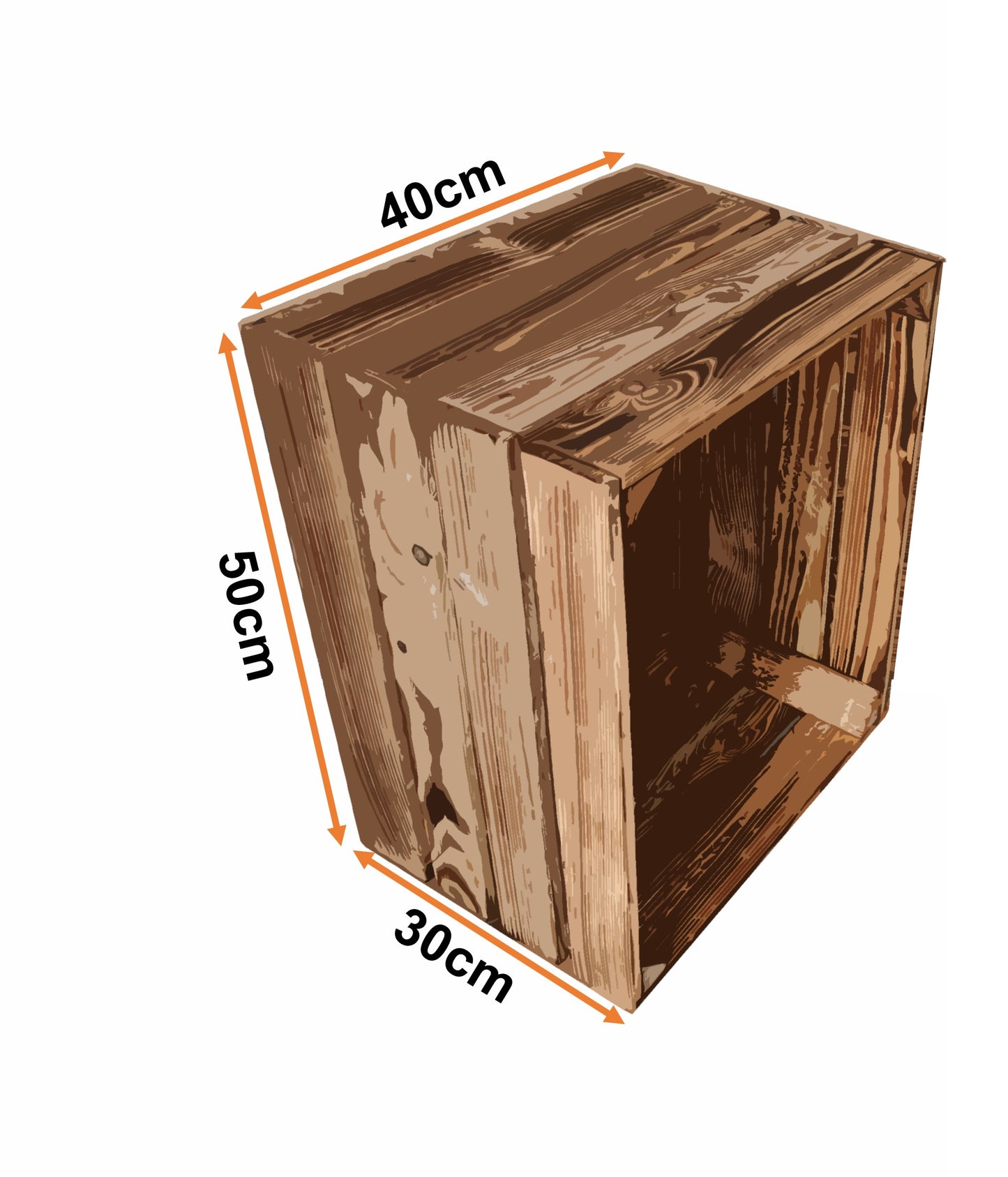 4er Set Boden Quer Obstkisten Weinkisten Vintage Geflammt 50 x 40 x 30 cm