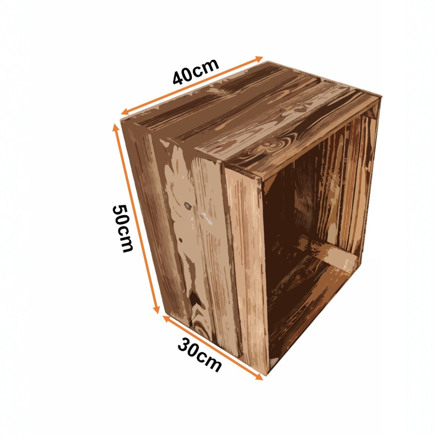 Holzkisten Geflammt 50 x 40 x 30cm im praktsichen 4er Set