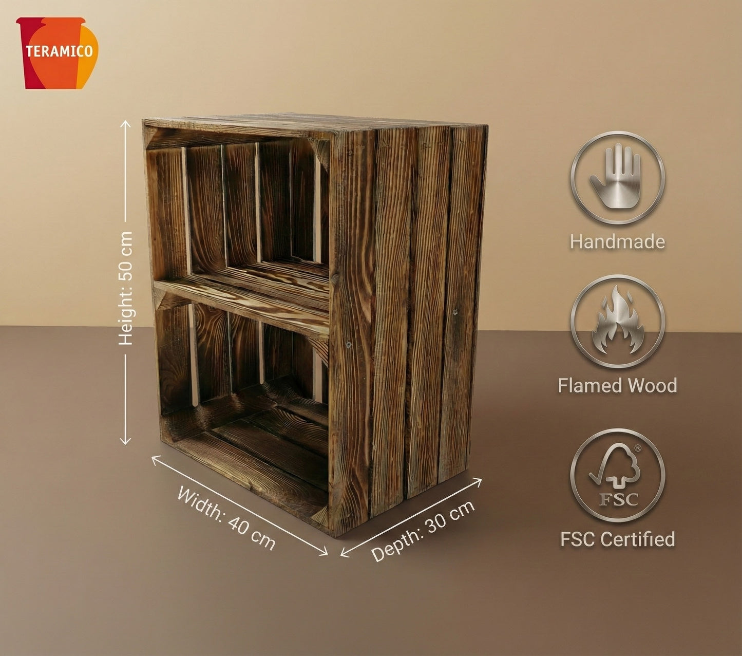 Holzkisten 50 x 40 x 30cm Geflammt Ablage Kurz 6 x