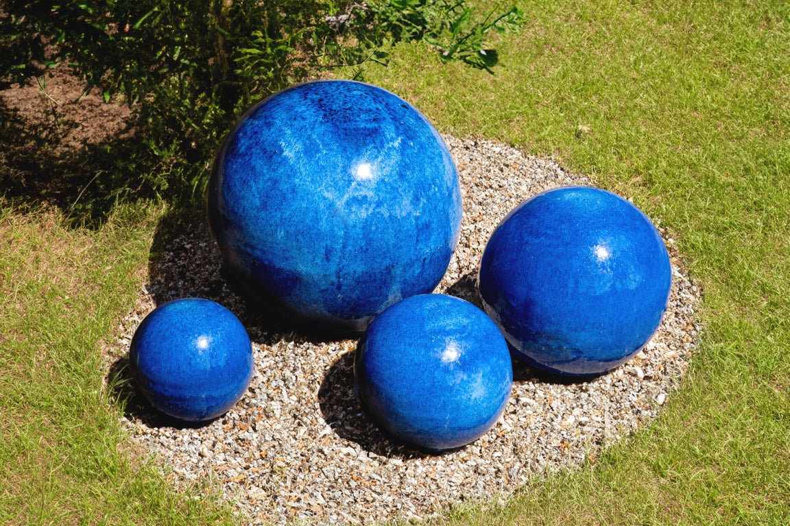Gartenkugeln Rosenkugeln Keramik 4er Set Royal Blau glasiert