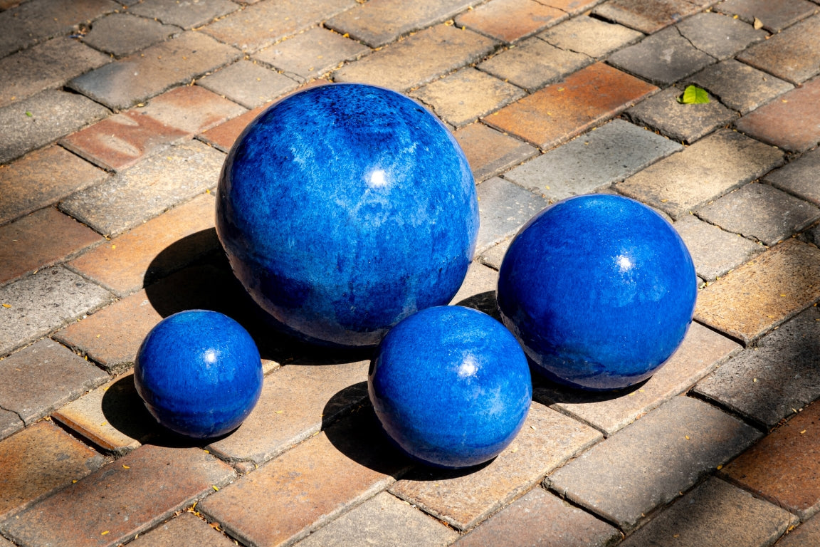 Gartenkugeln Rosenkugeln Keramik 4er Set Royal Blau glasiert