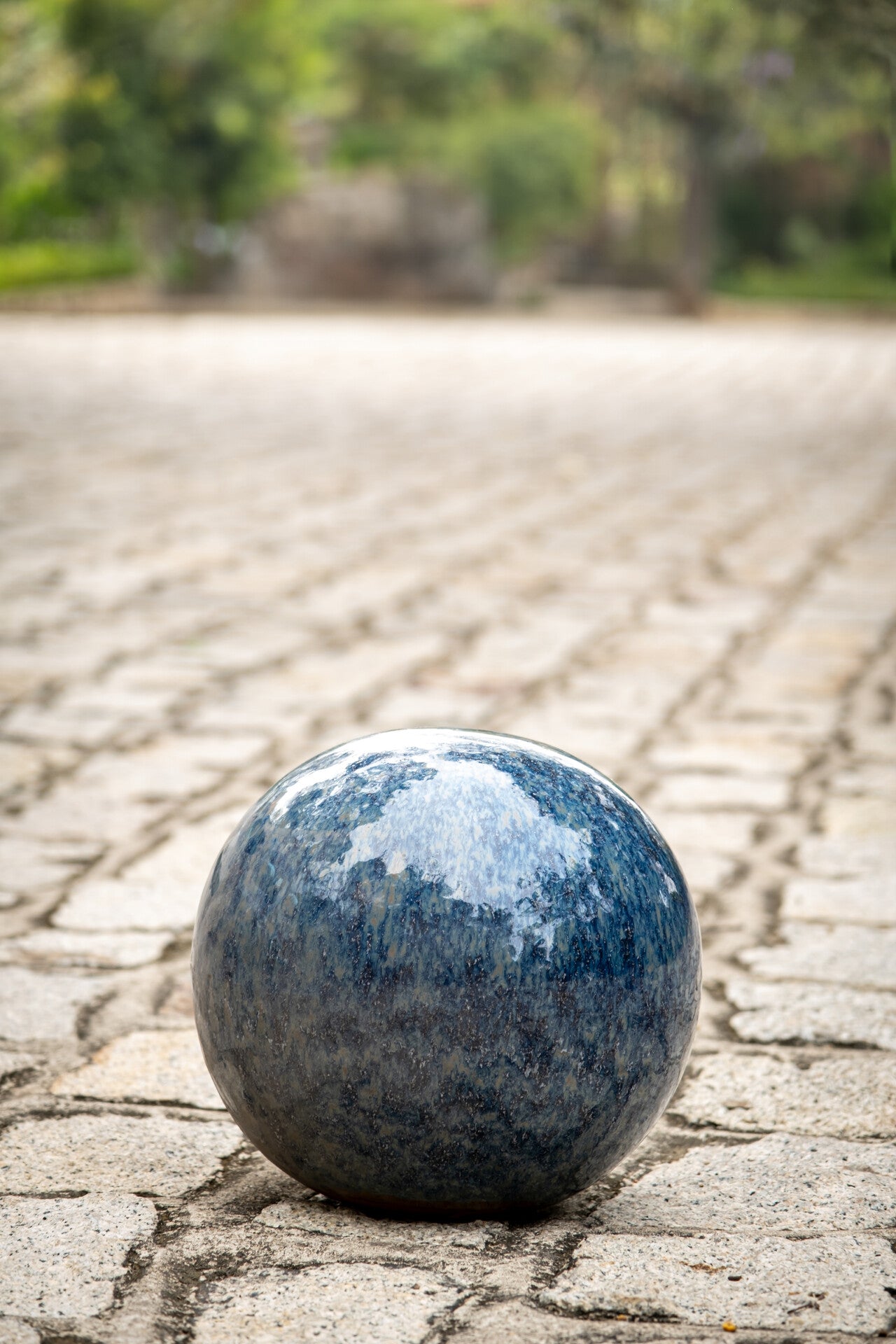 Gartenkugel Rosenkugel Keramik 28cm Rusty Blau glasiert