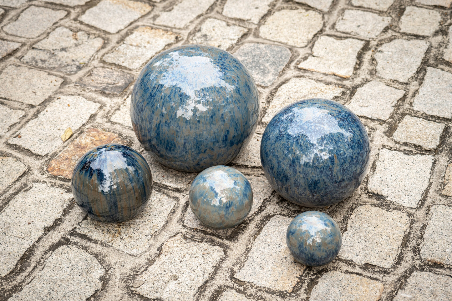 Gartenkugeln Keramik 3er Set Rost Blau