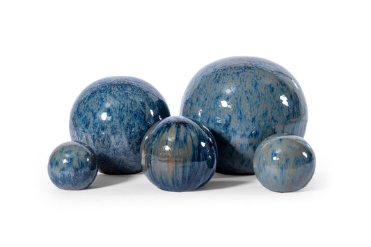 Lot de 4 boules de jardin en céramique émaillées bleu rouille