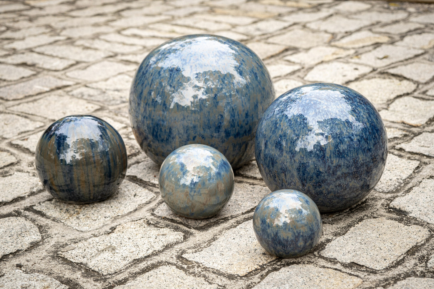 Gartenkugeln Keramik 3er Set Rost Blau