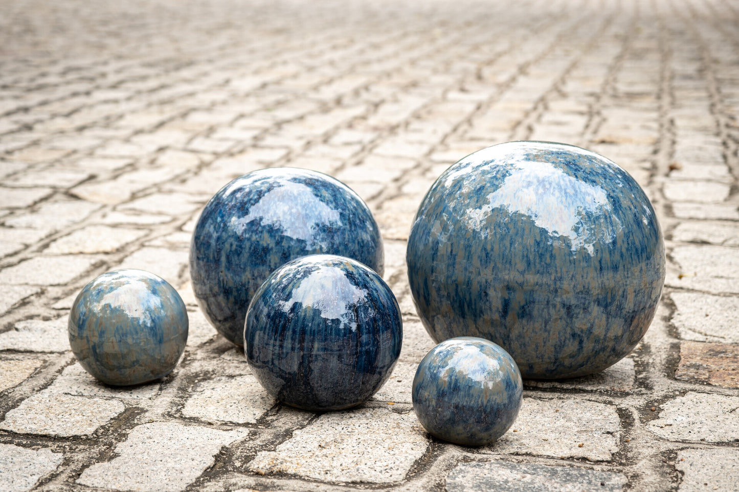 Gartenkugeln Keramik 3er Set Rost Blau