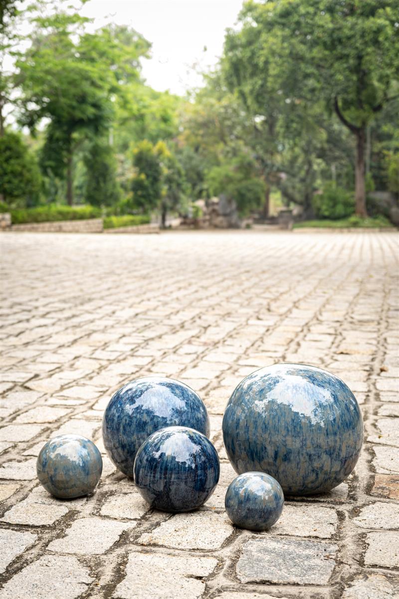 Gartenkugel Keramik 36cm Rusty Blue Glasiert