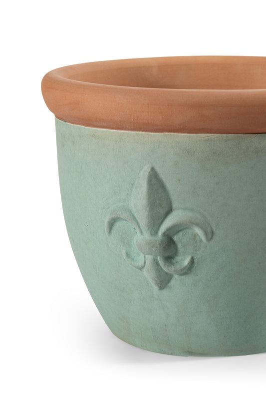 Pflanzgefäß Farmer: Großes Keramik Gefäß Jade Grün mit Lilien-Muster