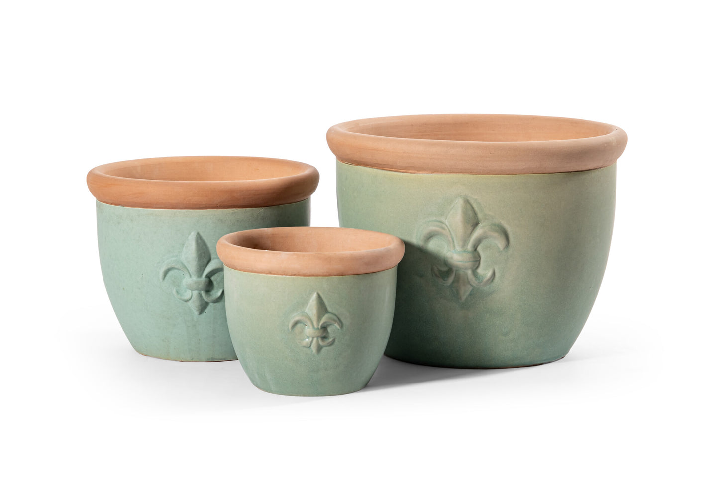 Jardinière Farmer : Grand récipient en céramique vert jade à motif de lys