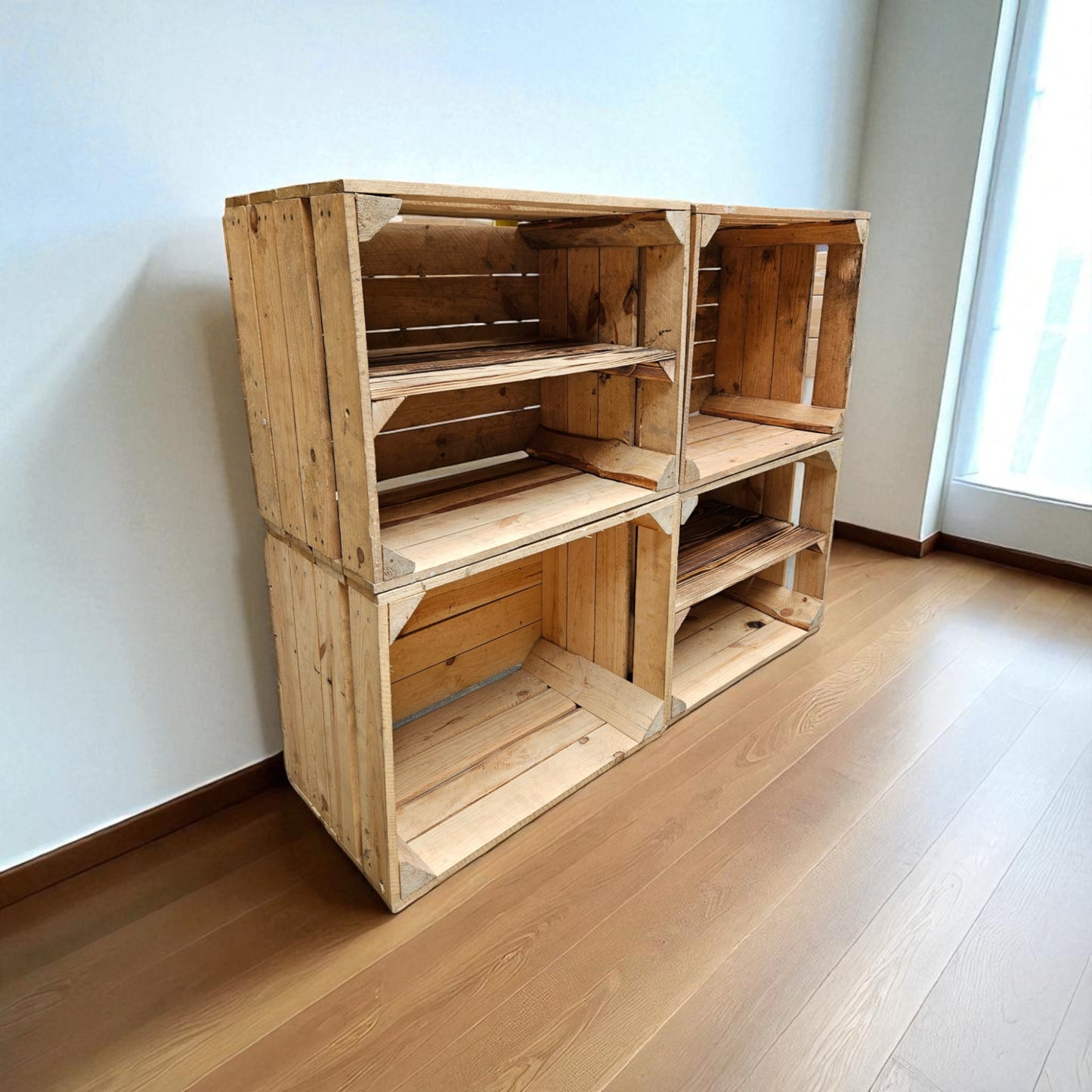 Holzkisten 4er Set 50 x 40 x 30cm mit Regal Lang Vintage Natur